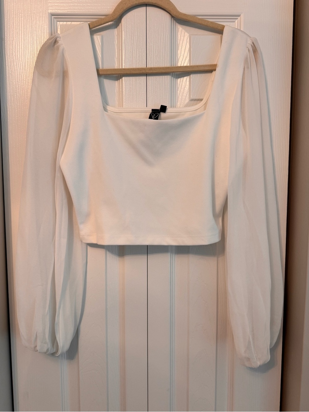 Windsor White Square-Neck Puff Sleeve Crop Top